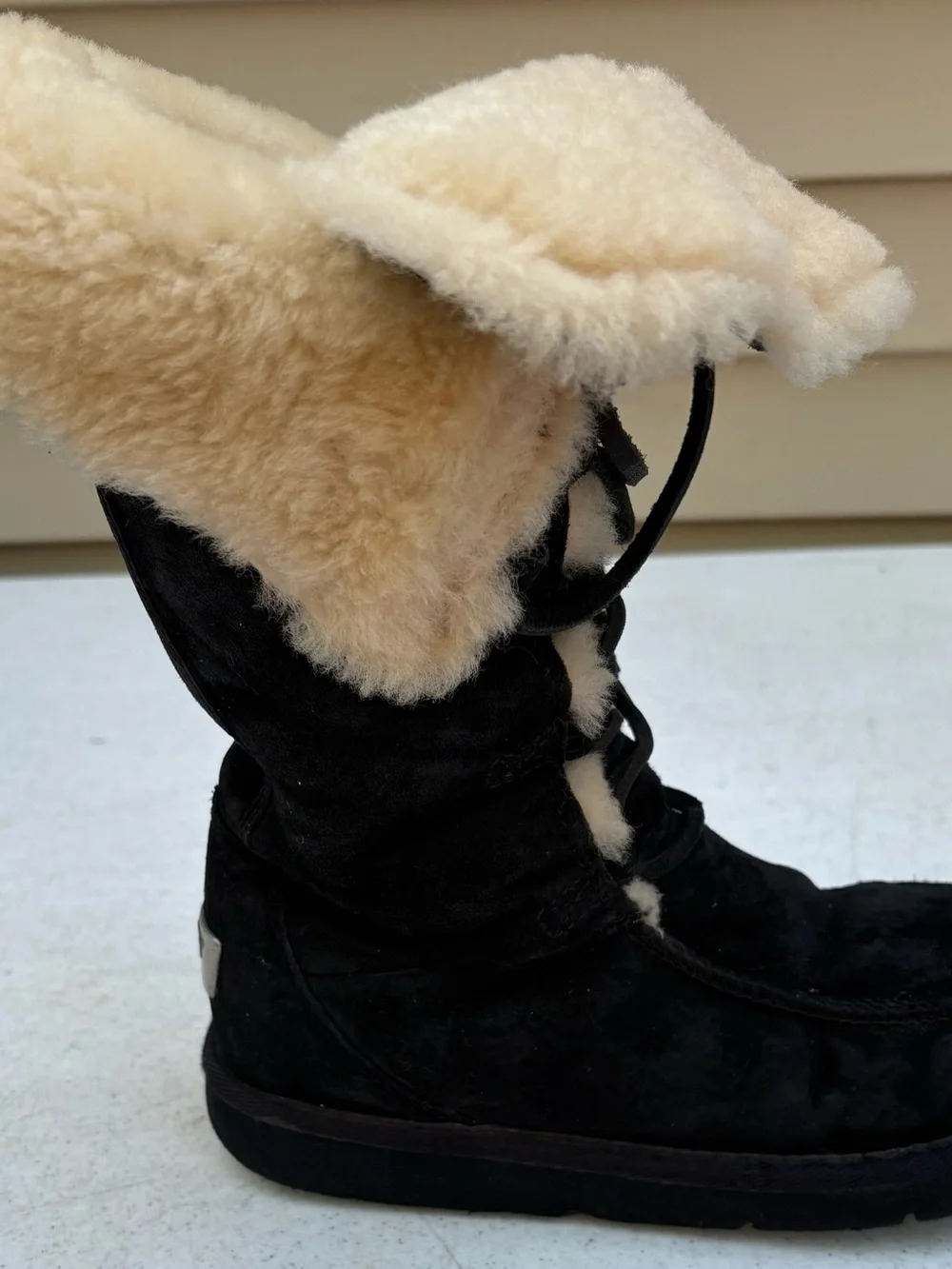 UGG Black Suede Lace-Up Mid-Calf Shearling Boots